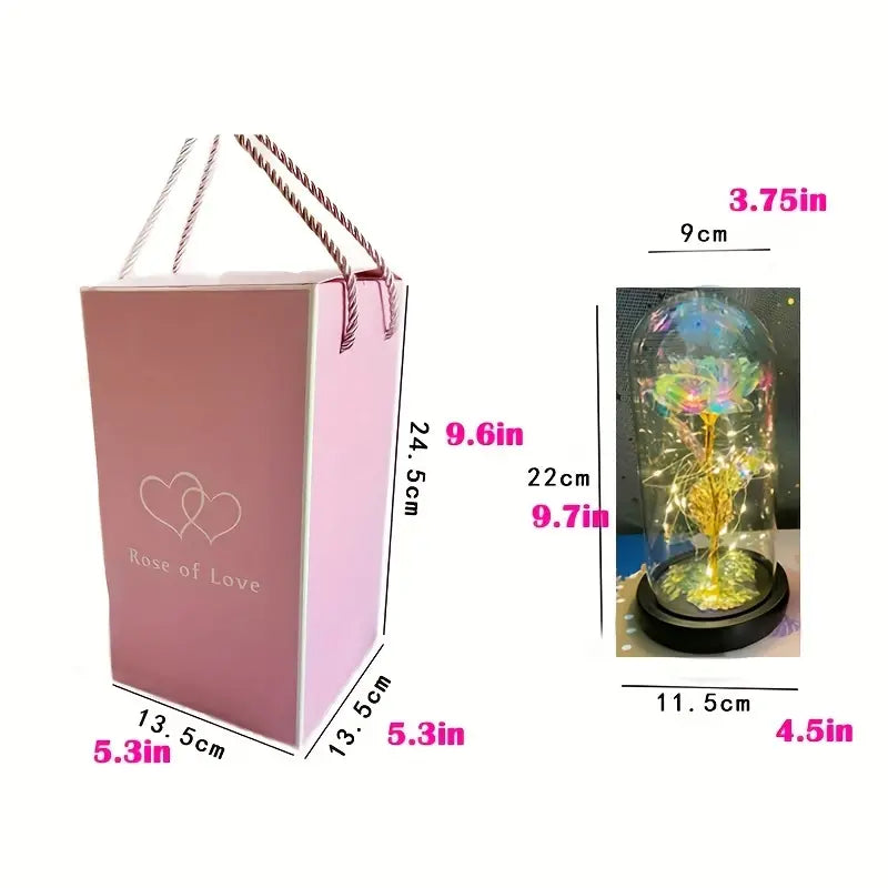 Light Up Galaxy Rose with Pink Butterfly in Glass Dome