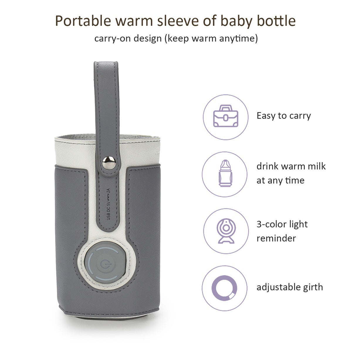 Leather Heating Bottle Bag with Three-speed Adjustment