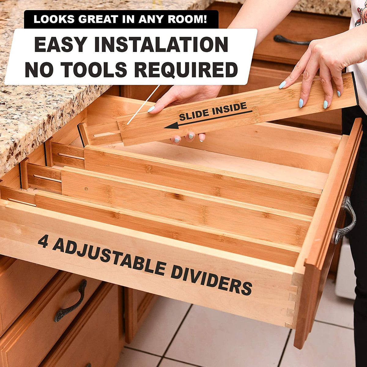 Bamboo Telescopic Drawer Divider for Organizing