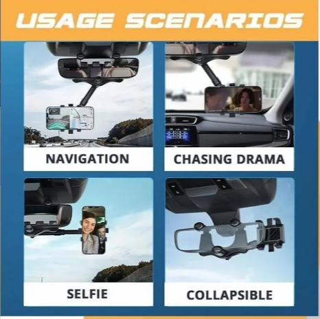 360° Rearview Mirror Phone Holder