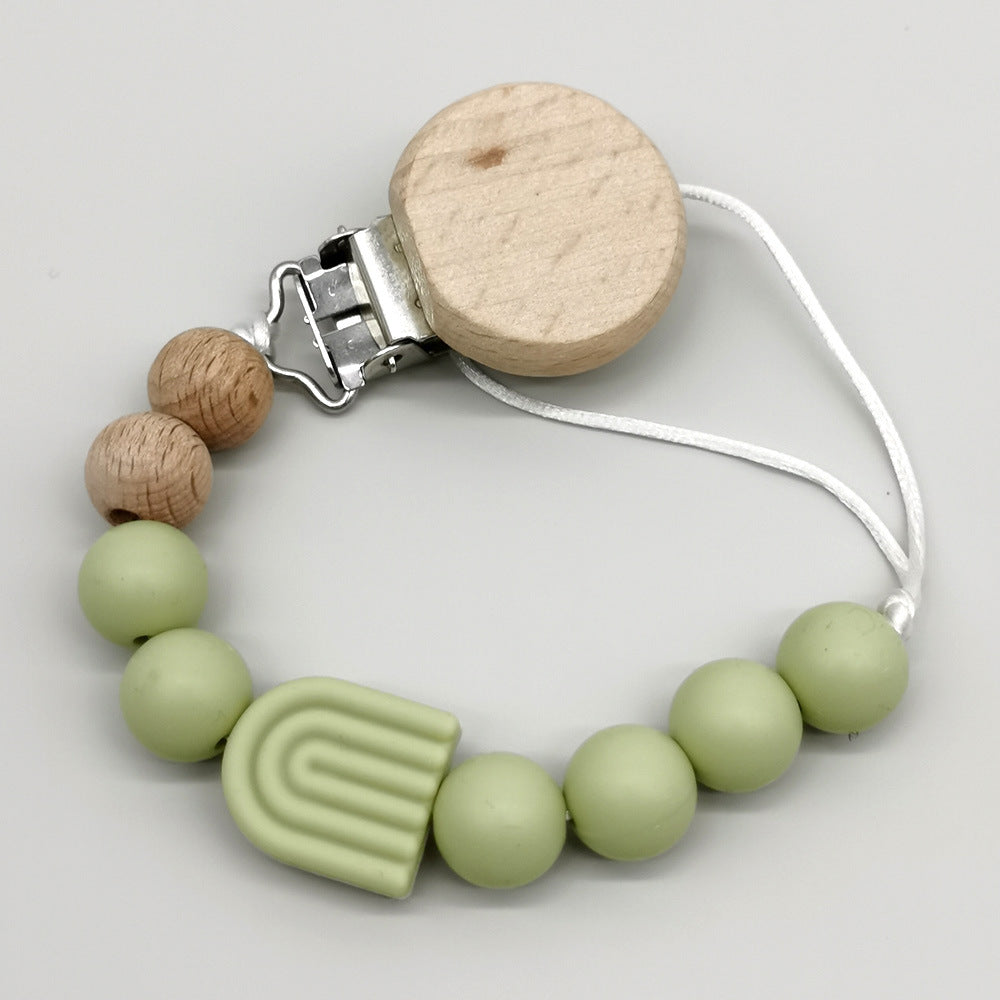 Rainbow Baby Pacifier Clip with Beech Beads and Silicone
